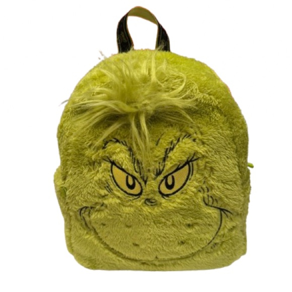 NWT Dr. Seuss The Grinch Plush Mini Backpack Green Furry Cute Holiday Bag